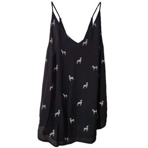 LOFT Black Tank Top Sheer‎ Lined Sleeveless Blouse White Zebras Women's Size XS